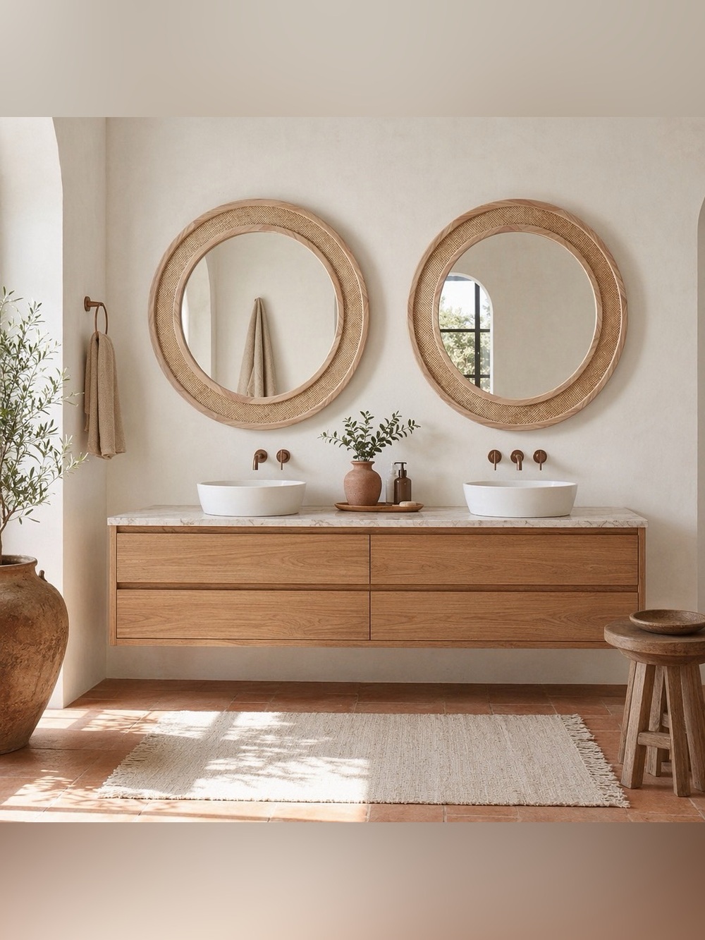 NEW West Elm Large Round Mirror Wicker Rattan Boho Wall Hanging Decor - 24” Diam - Picture 7 of 14